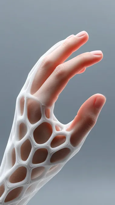 Surreal image of a human hand gently touching a glowing digital interface with abstract geometric patterns, soft and ethereal lighting, futuristic and harmonious atmosphere, minimalist composition, high resolution, digital painting,   --s 750  41t7lo2