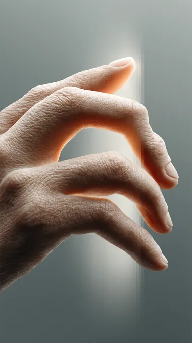Surreal image of a human hand gently touching a glowing digital interface with abstract geometric patterns, soft and ethereal lighting, futuristic and harmonious atmosphere, minimalist composition, high resolution, digital painting,   --s 750  41t7lo2