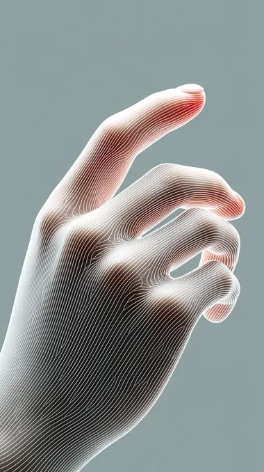 Surreal image of a human hand gently touching a glowing digital interface with abstract geometric patterns, soft and ethereal lighting, futuristic and harmonious atmosphere, minimalist composition, high resolution, digital painting,   --s 750  41t7lo2