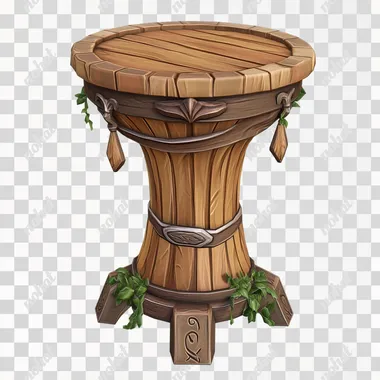 wooden pedestal in old Russian style, 3d cartoon style, front view, png --s 50