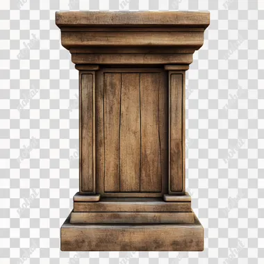 wooden pedestal in old Russian style, 3d cartoon style, front view, png --s 50