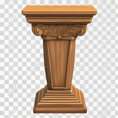 wooden pedestal in old Russian style, 3d cartoon style, front view, png --s 50