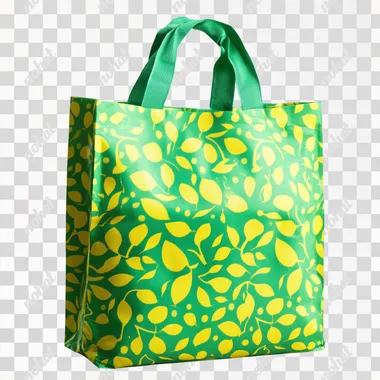 green shoppingbag with yellow pattern, isolated