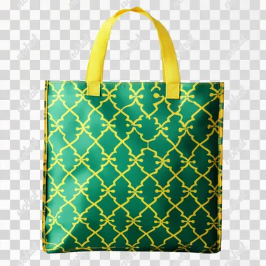 green shoppingbag with yellow pattern, isolated