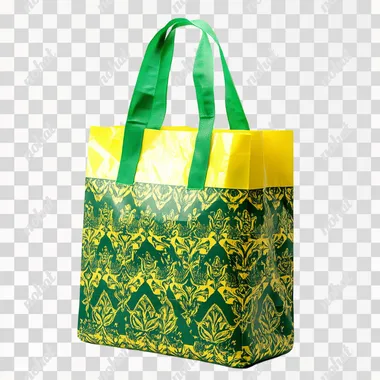 green shoppingbag with yellow pattern, isolated