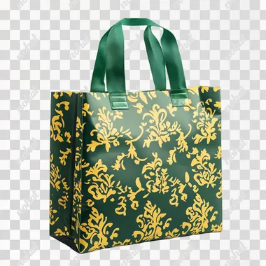 green shoppingbag with yellow pattern, isolated
