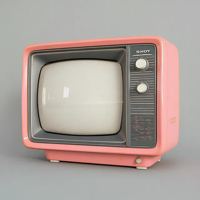 Vintage 1960s Sony Pink and Grey TV on Table in Living Room Setting