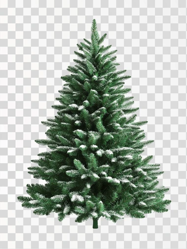 cast green Christmas tree, isolated on white background, realistic photo, few decorations