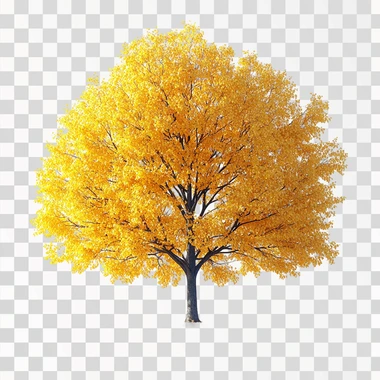 A large tree with yellow leaves, full-body shot, white background, 3D rendering, high resolution, high quality, high detail, hyperrealistic --s 750