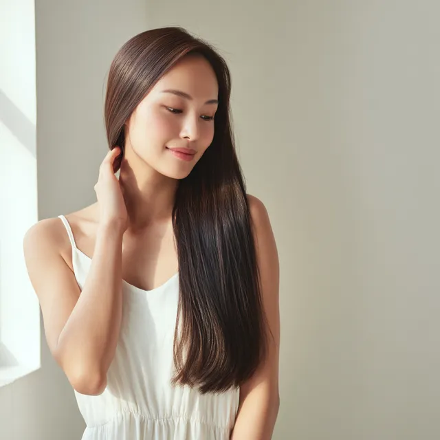 Radiant Beauty: Long Sleek Hair in Soft Morning Light