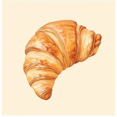Here is the image you requested: a large croissant on a cream-colored background depicted in a watercolor style.
