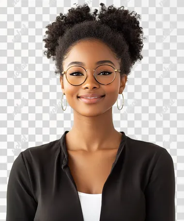 front view of a latin brazilian teacher, Shes look at the camera and she's smiling, ultrarealistic, white background