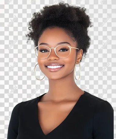 front view of a latin brazilian teacher, Shes look at the camera and she's smiling, ultrarealistic, white background