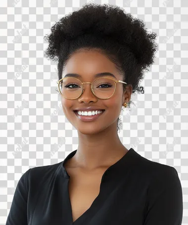 front view of a latin brazilian teacher, Shes look at the camera and she's smiling, ultrarealistic, white background