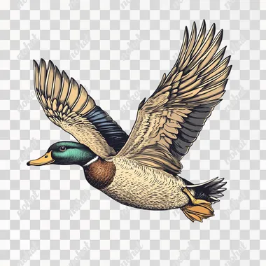 a duck in flight on a white background in the style of a simple drawing --s 250