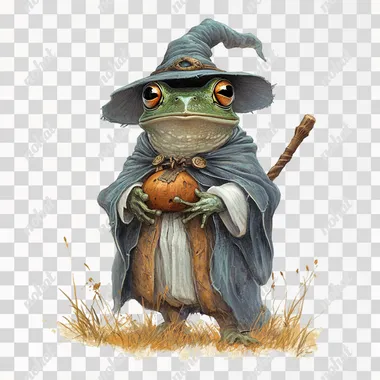 frog in wizard attire, cottagecore, white background