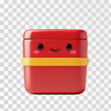 Unopened gift box; full; 3D cute style; red box; yellow ribbon; front; pure white background
