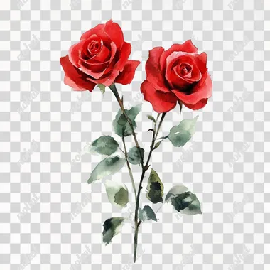 a vibrant water color red roses on the white background, 4k