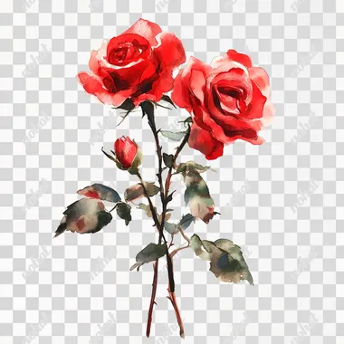 a vibrant water color red roses on the white background, 4k