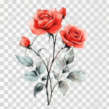 a vibrant water color red roses on the white background, 4k