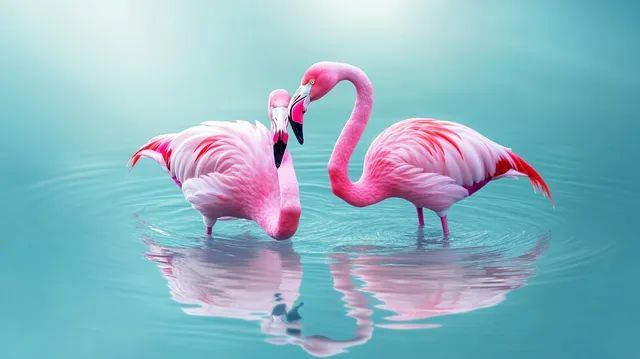 Graceful Flamingos in Serene Waters