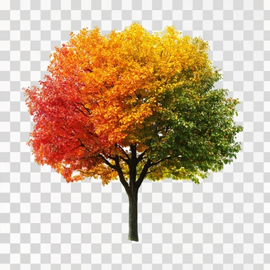 A tree with colorful leaves, showcasing the beauty of nature, isolated on a white background