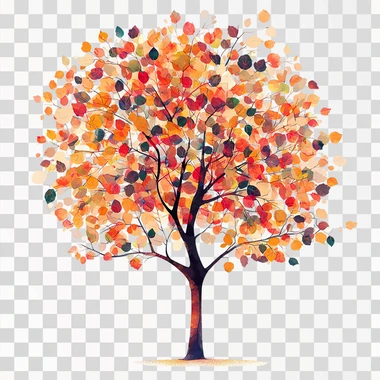 A tree with colorful leaves, showcasing the beauty of nature, isolated on a white background
