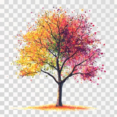 A tree with colorful leaves, showcasing the beauty of nature, isolated on a white background