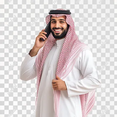 saudi man stand making a phone call happy isolated