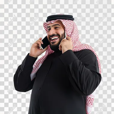 saudi man stand making a phone call happy isolated