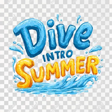 Word "Dive into Summer" with Water SplashIN dizzy style, illustration on white background   xicyqpg