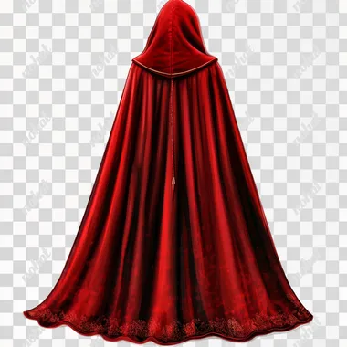 illustration of hooded velvet cape, feminine stylish ,scarlet, clipart no background, vintage, story book art style, highly detailed