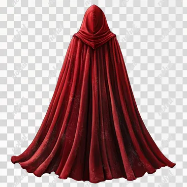 illustration of hooded velvet cape, feminine stylish ,scarlet, clipart no background, vintage, story book art style, highly detailed