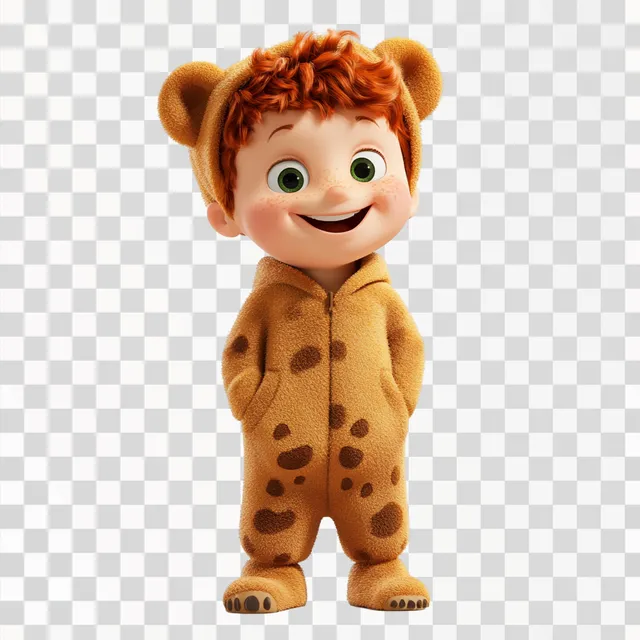 Adorable Red-Haired Boy in Bear Costume Laughing Joyfully