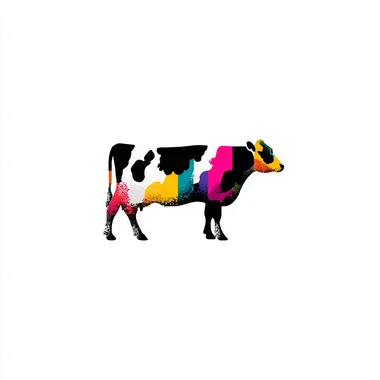 a minimal cow in rainbow colors cow skin pattern ,in style of Bauhaus, illustration on white background,minimal, ideal for printing on t-shirt  --raw