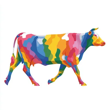 a minimal cow in rainbow colors cow skin pattern ,in style of Bauhaus, illustration on white background,minimal, ideal for printing on t-shirt  --raw