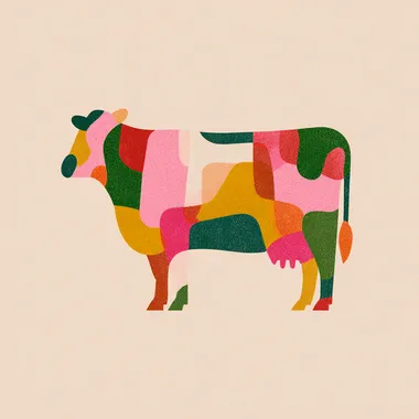 a minimal cow in rainbow colors cow skin pattern ,in style of Bauhaus, illustration on white background,minimal, ideal for printing on t-shirt  --raw
