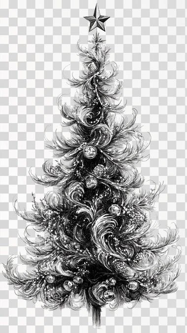 Drawing Christmas tree Sketch, png image, isolated