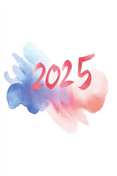 a "2025" text design, handwritten script style, watercolor texture, pastel gradient colors, isolated on white background