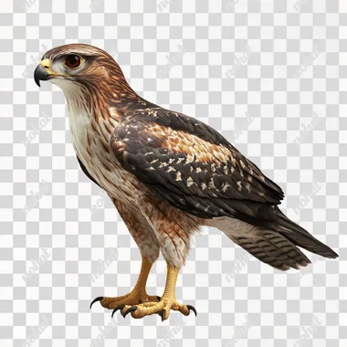 photorealistic full body shoot of a chickenhawk. Create multiple variations of the bird with differnt angles. Photo taken in front a white background. A stobe light on the left hand side and a fill light on the right hand side creating subtle shadows. Photo is super high quality, ultra high definition