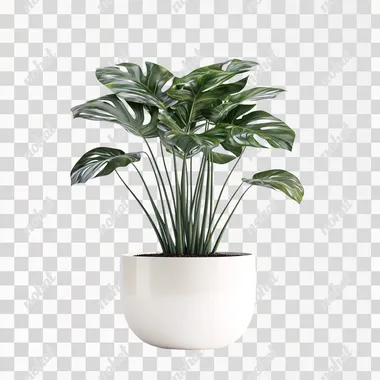 a realistic photograph of a large plant in a round white ceramic pot, isolated on a solid background, product photography, high resolution, high definition, sharp focus, high detail, ultra-detailed, hyperrealistic, high quality, high sharpness, hyper-detailed, hyper-realism, high color contrast, isolated on a white background