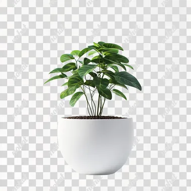 a realistic photograph of a large plant in a round white ceramic pot, isolated on a solid background, product photography, high resolution, high definition, sharp focus, high detail, ultra-detailed, hyperrealistic, high quality, high sharpness, hyper-detailed, hyper-realism, high color contrast, isolated on a white background