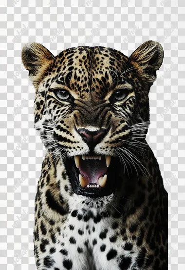 Studio photography, front view. a roaring leopard. white plain background     1532025248 --sw 50