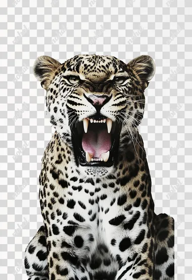 Studio photography, front view. a roaring leopard. white plain background     1532025248 --sw 50