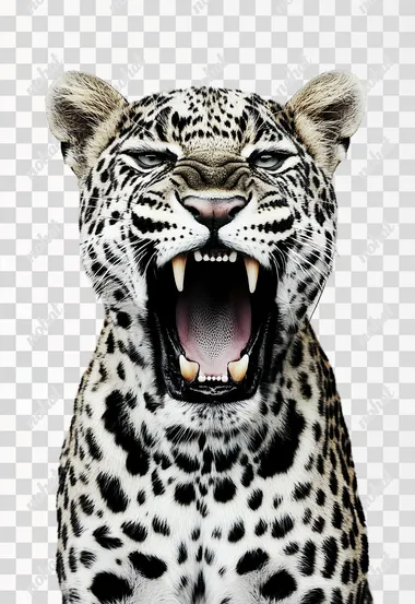 Studio photography, front view. a roaring leopard. white plain background     1532025248 --sw 50