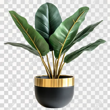 large indoor plants,small black gold flowerpot,no background