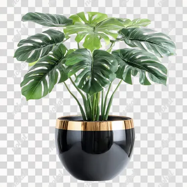 large indoor plants,small black gold flowerpot,no background