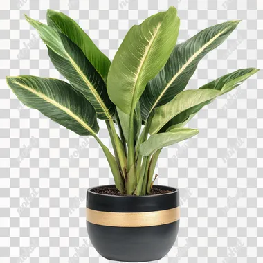 large indoor plants,small black gold flowerpot,no background