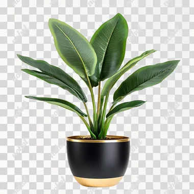 large indoor plants,small black gold flowerpot,no background