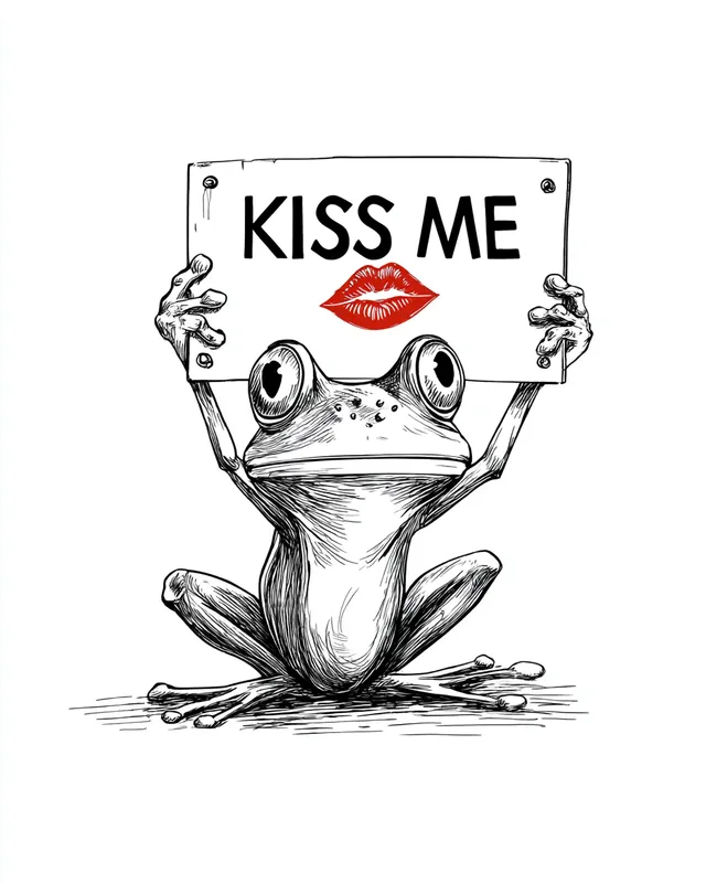 Frog Princess with KISS ME Sign Sketch
